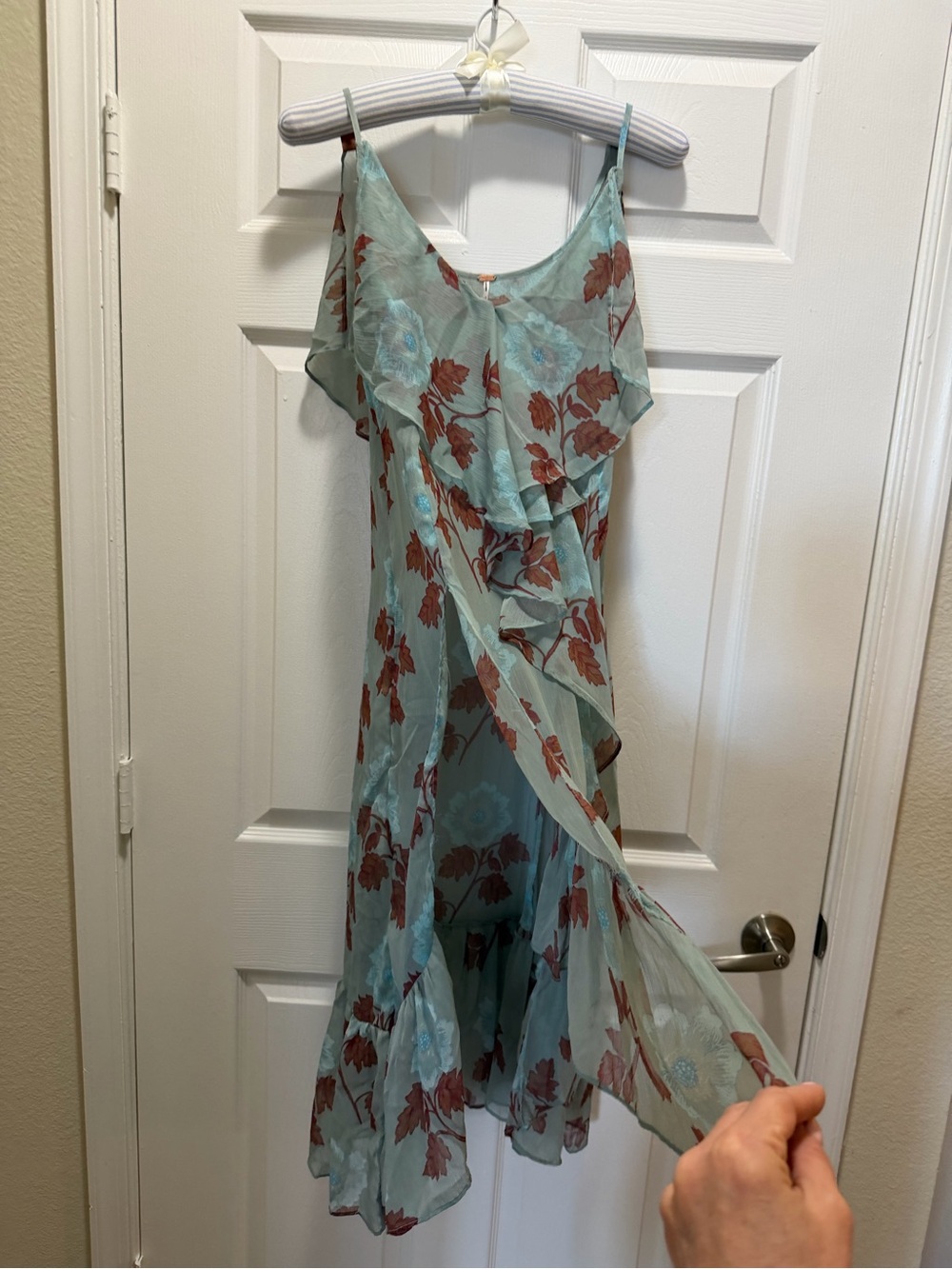 Free People Light Sage Green Floral Ruffle Midi Sheer Dress - Picture 5 of 13